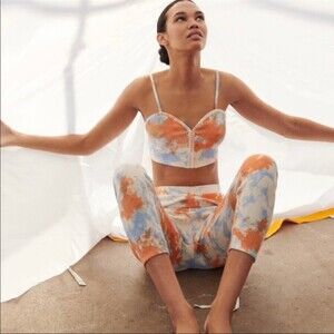Zara Tie Dye High Waist Ribbed Leggings Orange Blue White NEW Small